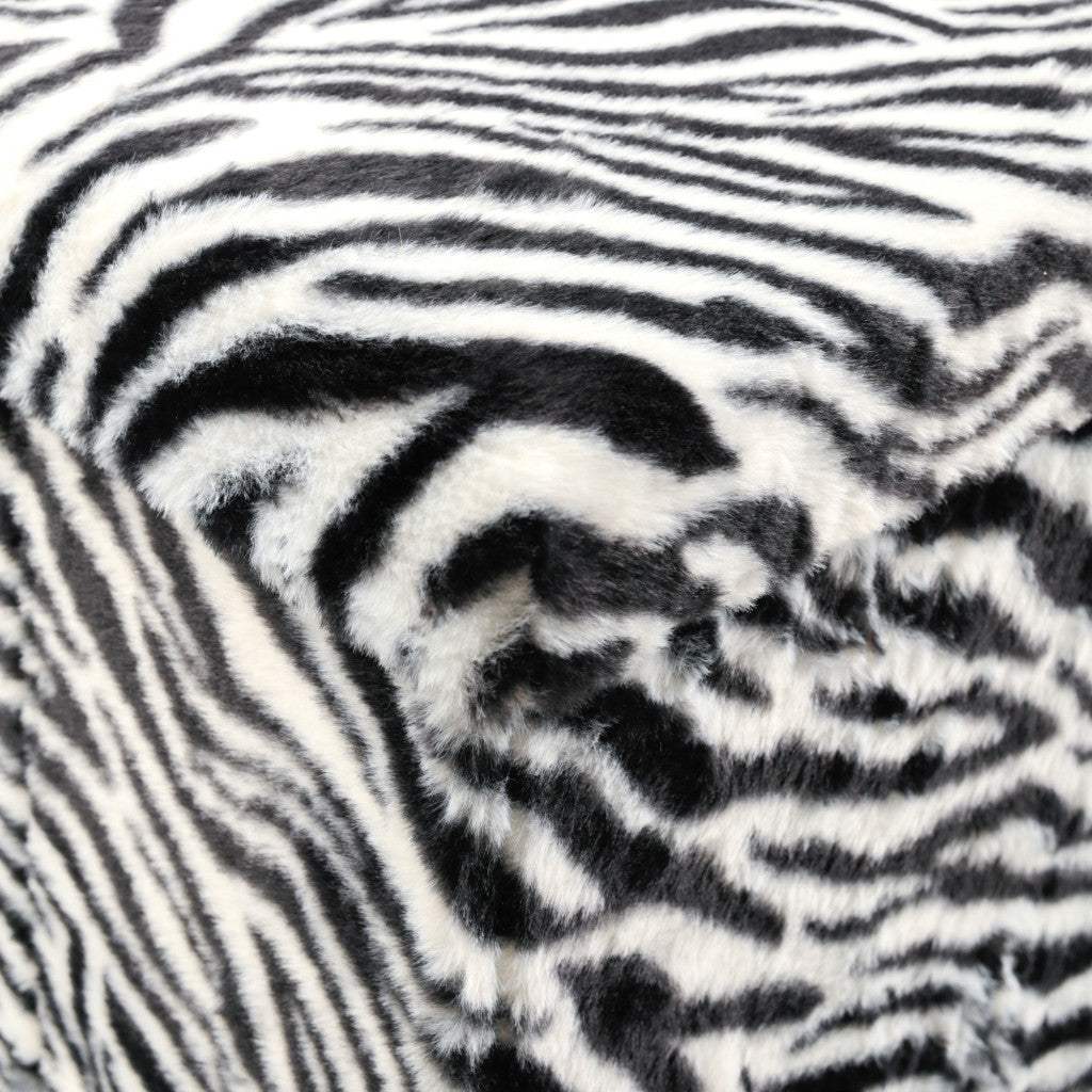 15" Black and White Faux Fur Zebra Storage Ottoman - HomeRoots - Flyclothing LLC