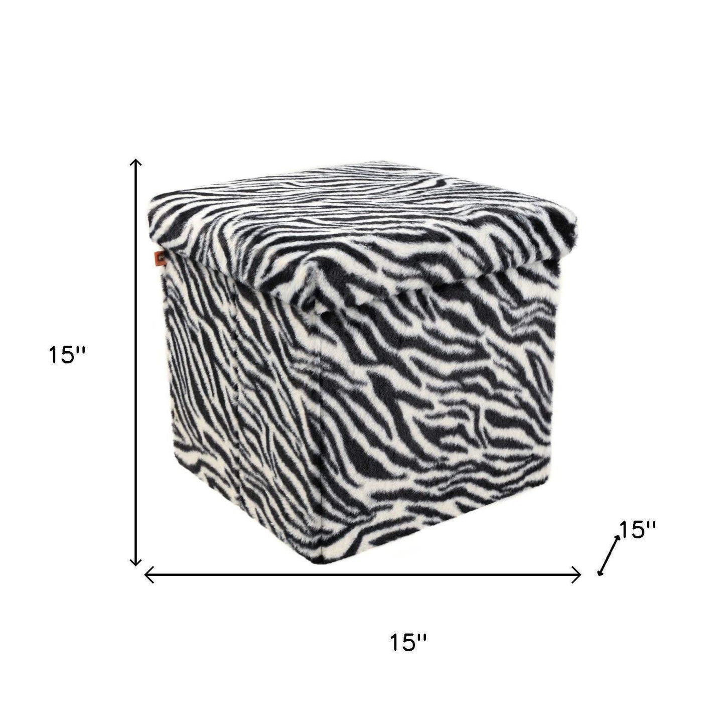 15" Black and White Faux Fur Zebra Storage Ottoman - HomeRoots - Flyclothing LLC