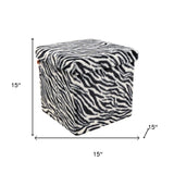 15" Black and White Faux Fur Zebra Storage Ottoman - HomeRoots - Flyclothing LLC