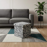 15" Black and White Faux Fur Zebra Storage Ottoman - HomeRoots - Flyclothing LLC