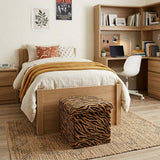 15" Tan and Black Faux Fur Tiger Storage Ottoman - HomeRoots - Flyclothing LLC