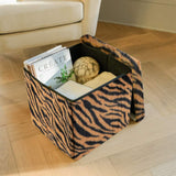 15" Tan and Black Faux Fur Tiger Storage Ottoman - HomeRoots - Flyclothing LLC