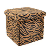 15" Tan and Black Faux Fur Tiger Storage Ottoman - HomeRoots - Flyclothing LLC