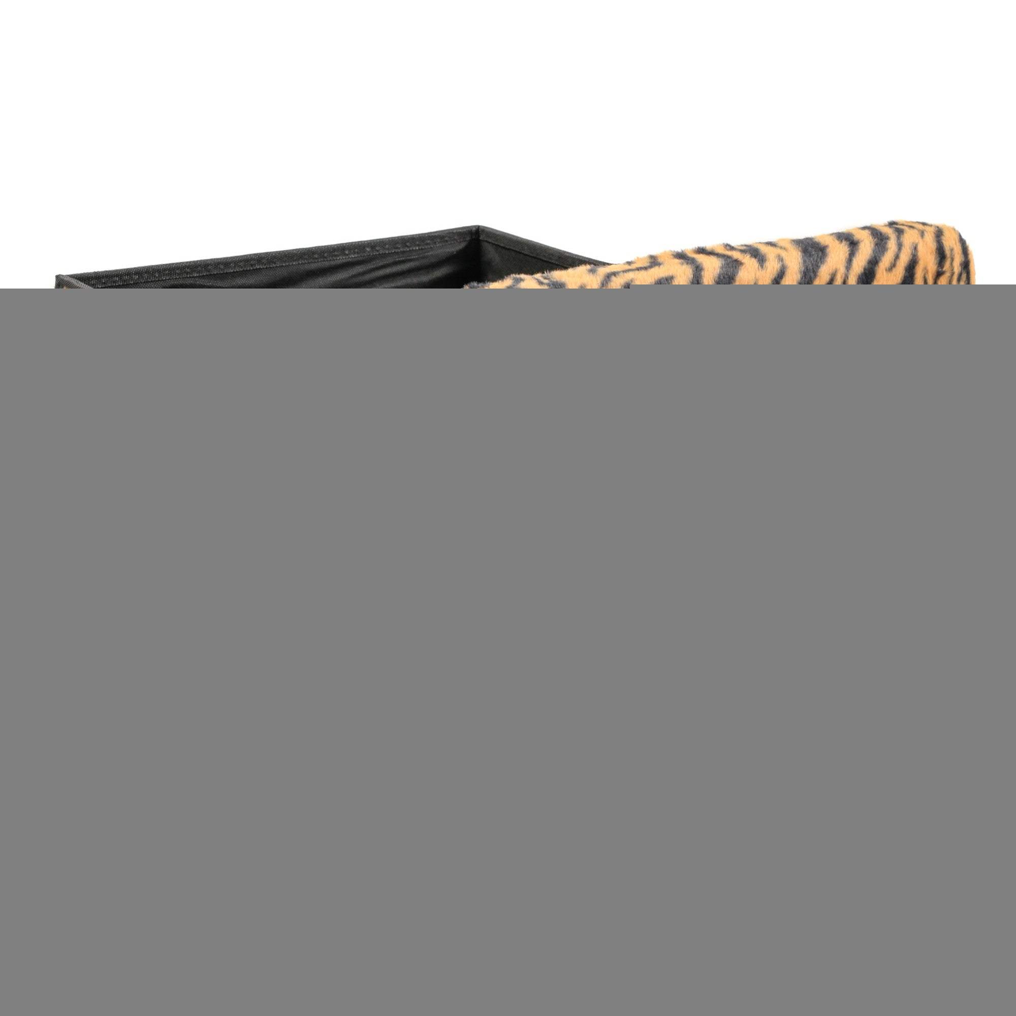 15" Tan and Black Faux Fur Tiger Storage Ottoman - HomeRoots - Flyclothing LLC