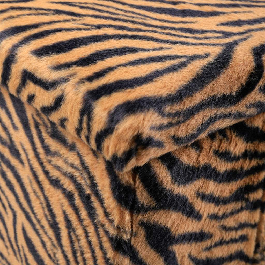 15" Tan and Black Faux Fur Tiger Storage Ottoman - HomeRoots - Flyclothing LLC