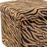 15" Tan and Black Faux Fur Tiger Storage Ottoman - HomeRoots - Flyclothing LLC