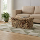 30" Tan and Black Faux Fur Leopard Storage Ottoman - HomeRoots - Flyclothing LLC