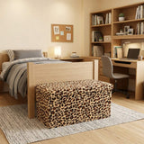 30" Tan and Black Faux Fur Leopard Storage Ottoman - HomeRoots - Flyclothing LLC