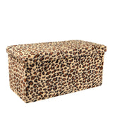 30" Tan and Black Faux Fur Leopard Storage Ottoman - HomeRoots - Flyclothing LLC