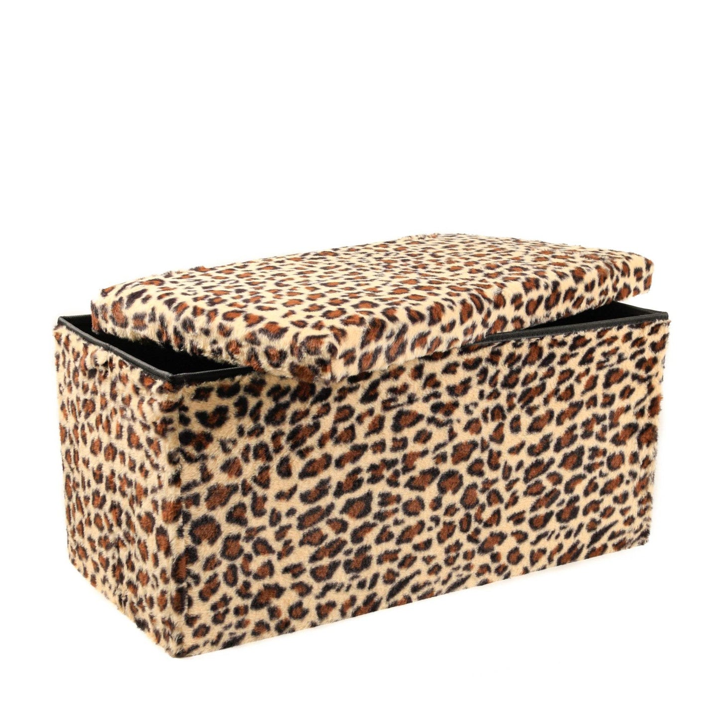 30" Tan and Black Faux Fur Leopard Storage Ottoman - HomeRoots - Flyclothing LLC