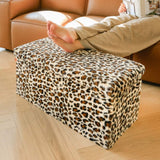 30" Tan and Black Faux Fur Leopard Storage Ottoman - HomeRoots - Flyclothing LLC