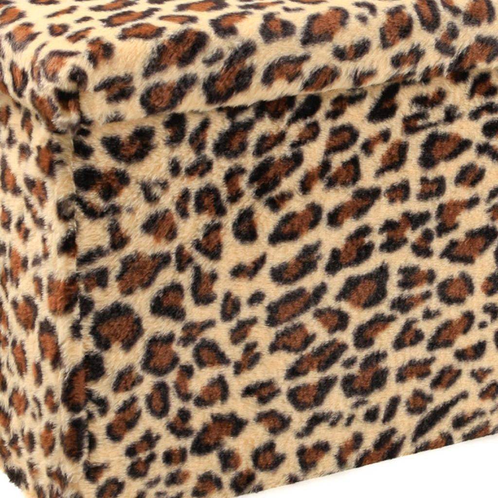 30" Tan and Black Faux Fur Leopard Storage Ottoman - HomeRoots - Flyclothing LLC