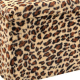 30" Tan and Black Faux Fur Leopard Storage Ottoman - HomeRoots - Flyclothing LLC