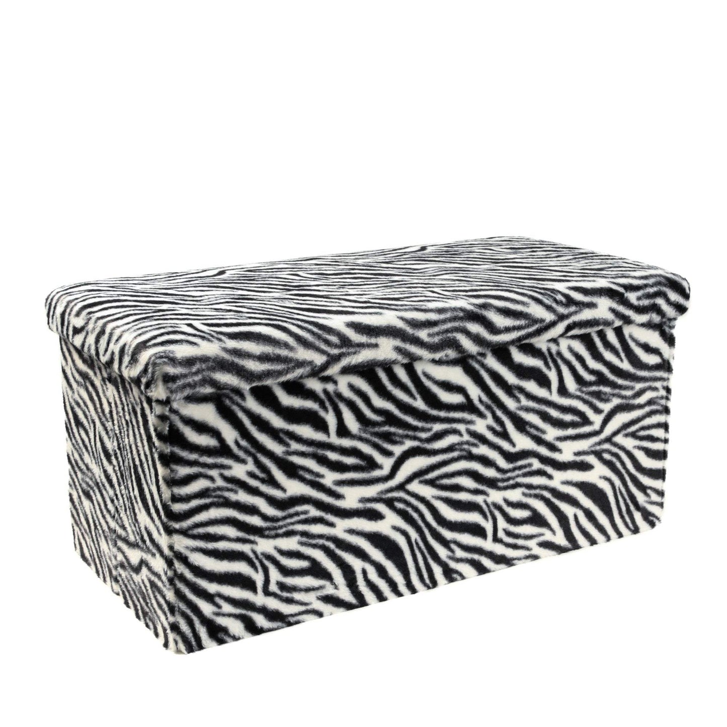 30" Black and White Faux Fur Zebra Storage Ottoman - HomeRoots - Flyclothing LLC