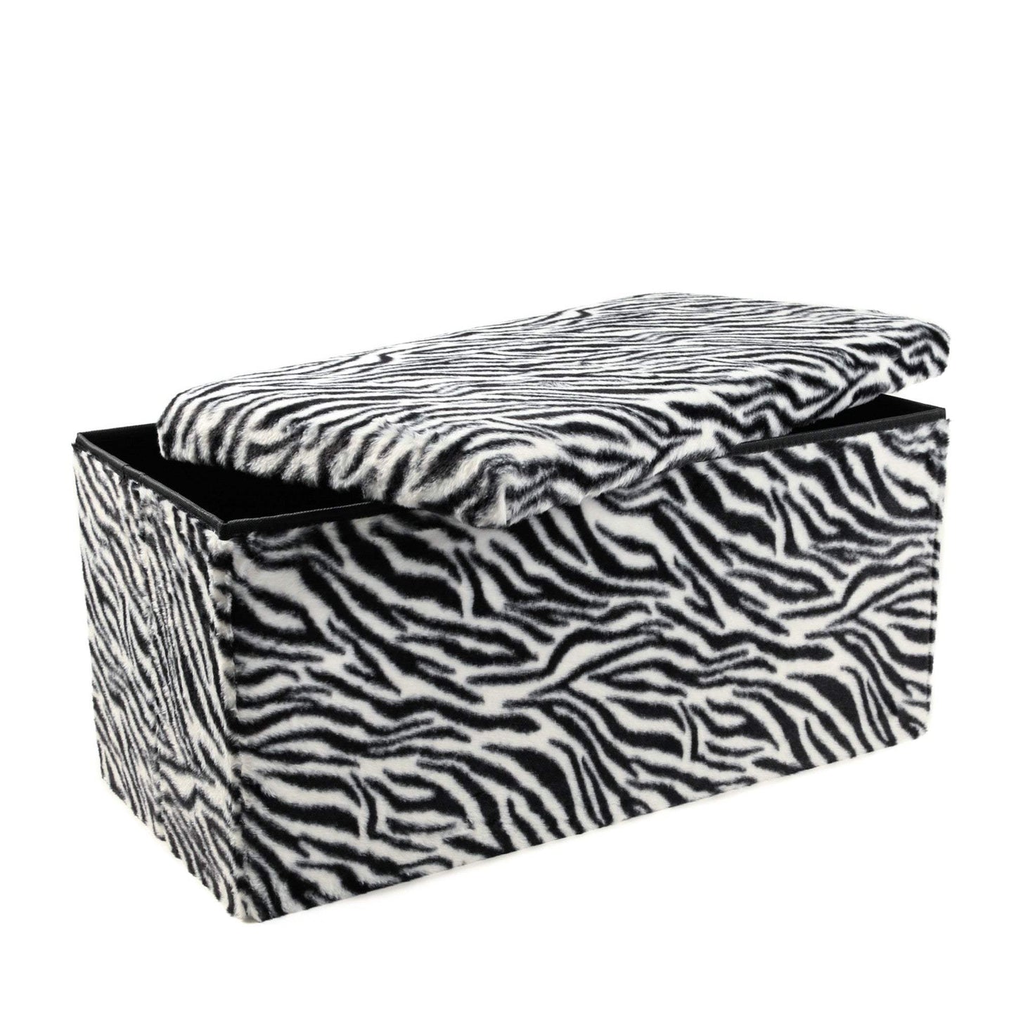 30" Black and White Faux Fur Zebra Storage Ottoman - HomeRoots - Flyclothing LLC
