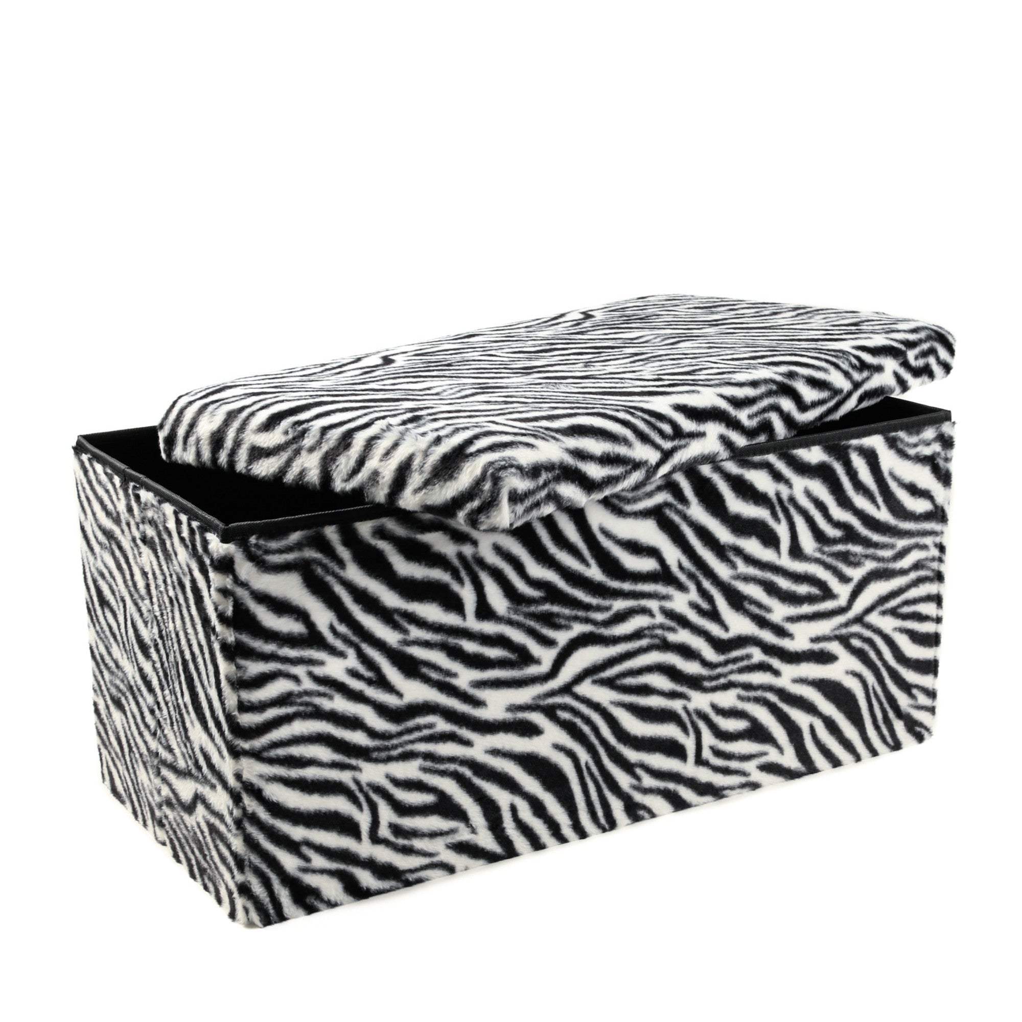 30" Black and White Faux Fur Zebra Storage Ottoman - HomeRoots - Flyclothing LLC