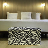 30" Black and White Faux Fur Zebra Storage Ottoman - HomeRoots - Flyclothing LLC