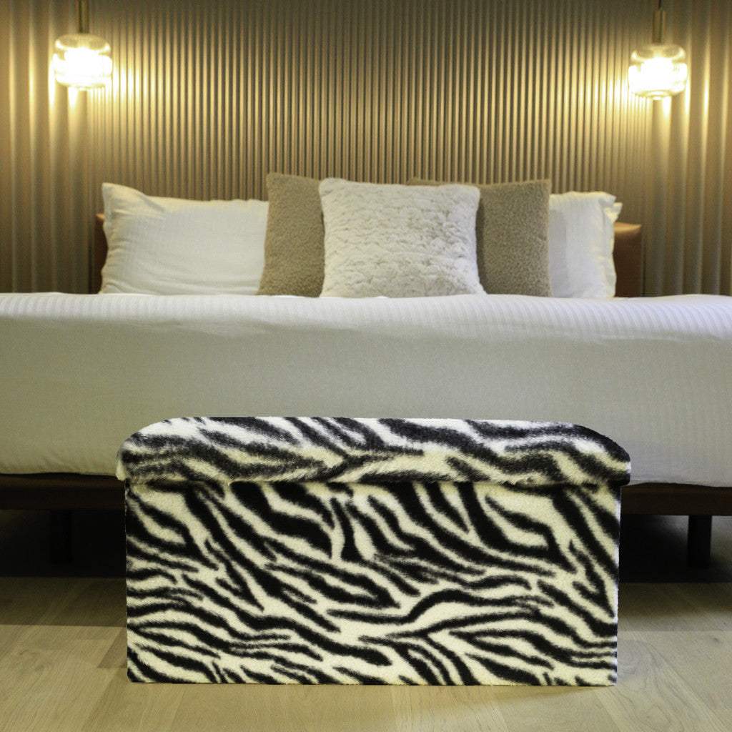 30" Black and White Faux Fur Zebra Storage Ottoman - HomeRoots - Flyclothing LLC
