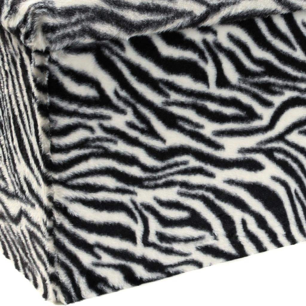 30" Black and White Faux Fur Zebra Storage Ottoman - HomeRoots - Flyclothing LLC