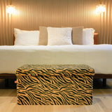 30" Black and Tan Faux Fur Tiger Storage Ottoman - HomeRoots - Flyclothing LLC