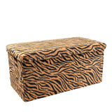 30" Black and Tan Faux Fur Tiger Storage Ottoman - HomeRoots - Flyclothing LLC