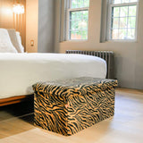 30" Black and Tan Faux Fur Tiger Storage Ottoman - HomeRoots - Flyclothing LLC