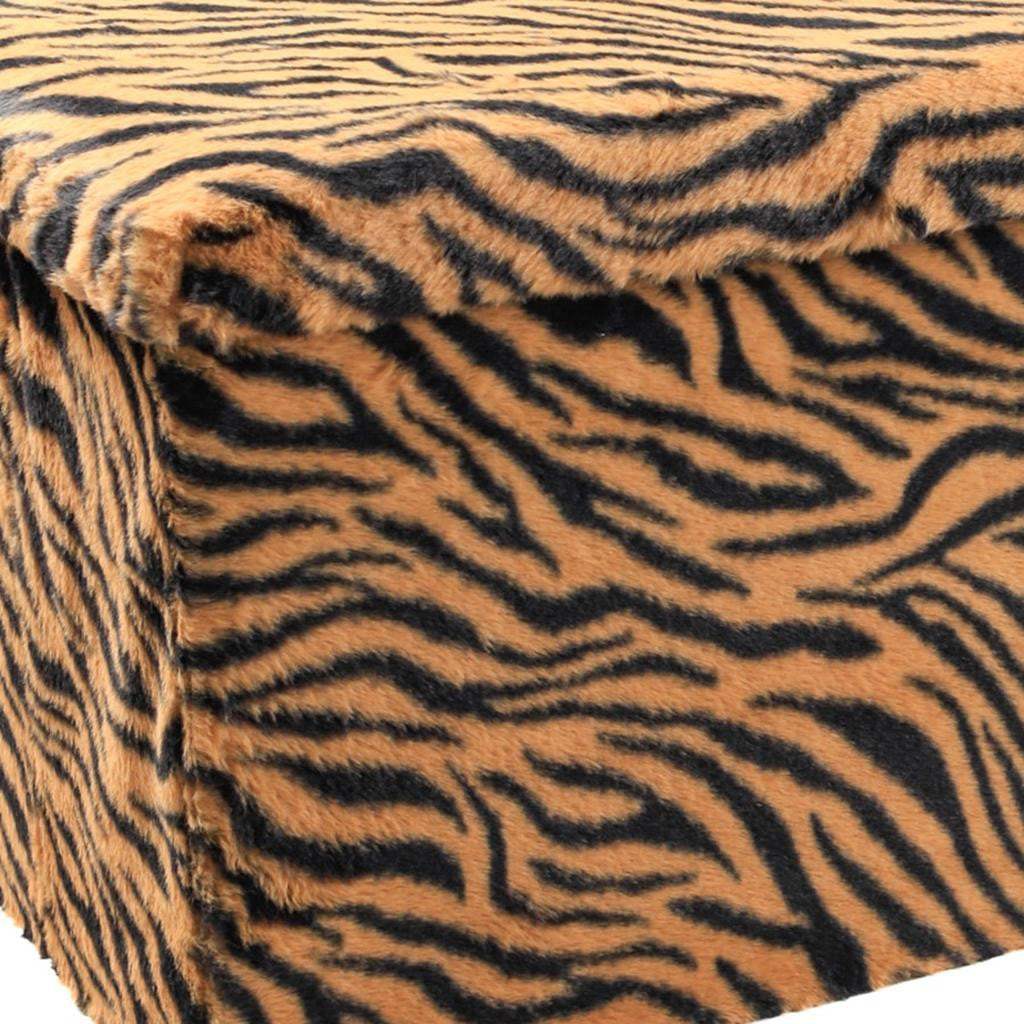 30" Black and Tan Faux Fur Tiger Storage Ottoman - HomeRoots - Flyclothing LLC