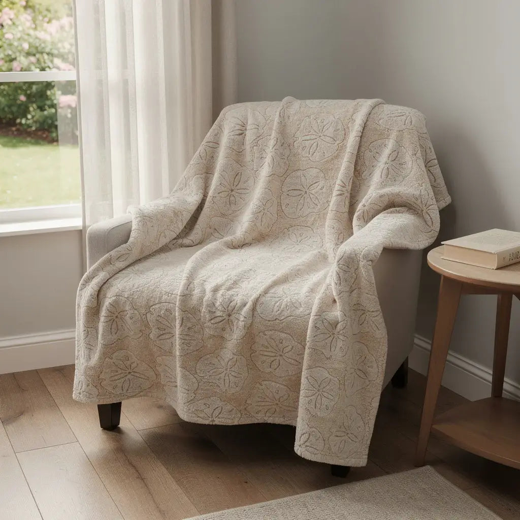 50" X 70" Beige Sand Dollar Microfiber Plush Throw Blanket - Homeroots - Flyclothing LLC