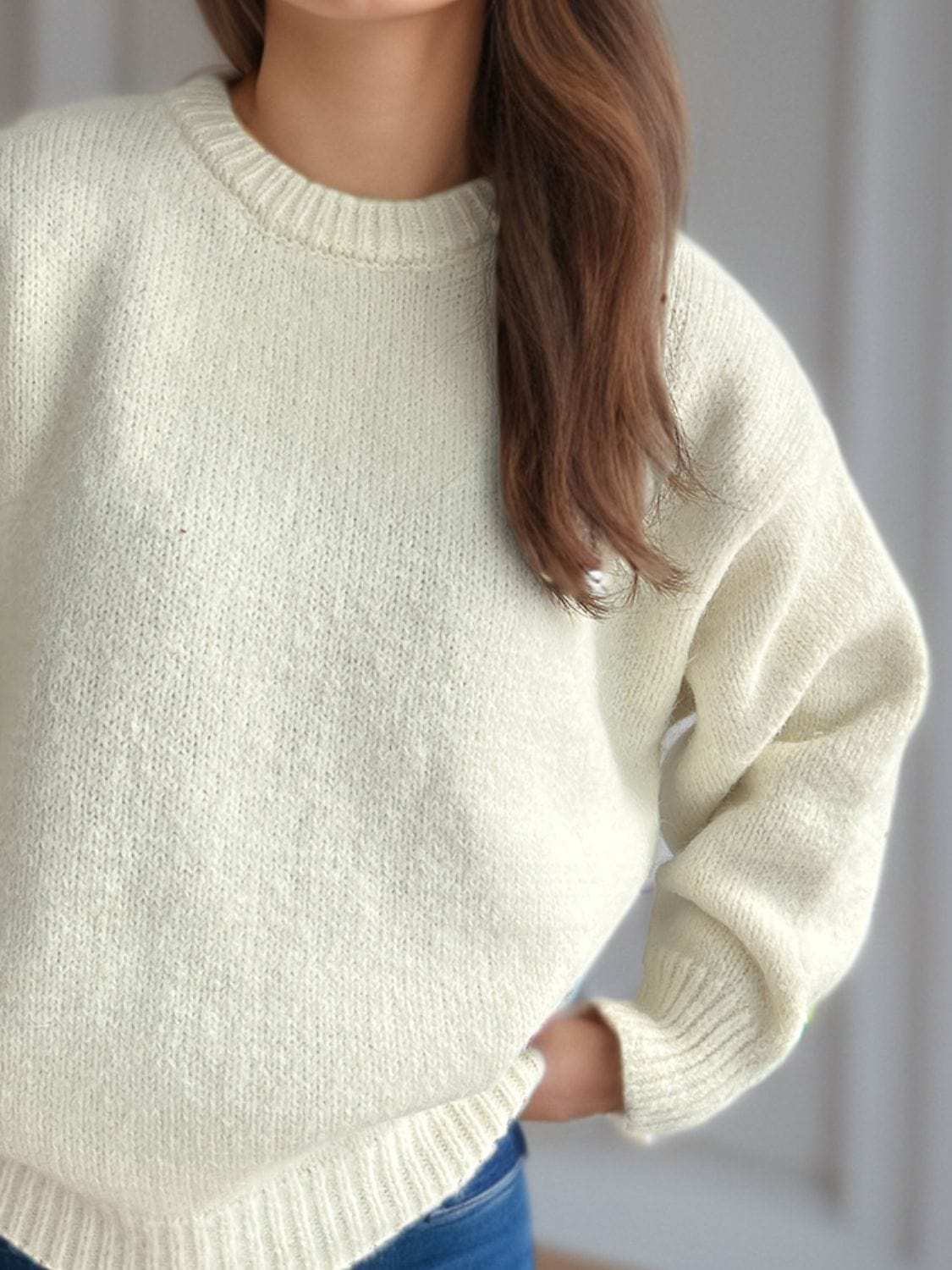Round Neck Long Sleeve Sweater - Trendsi