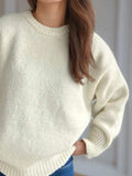Round Neck Long Sleeve Sweater - Trendsi - Flyclothing LLC