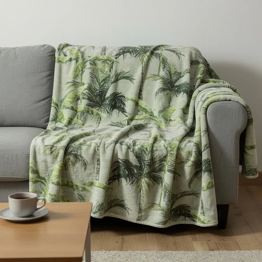 50" X 70" Green Palm Tree Microfiber Plush Throw Blanket - Homeroots - Flyclothing LLC