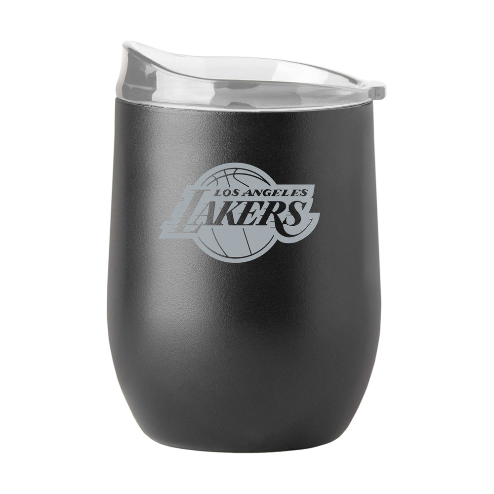 LA Lakers Black 16oz Etch Powder Coat Curved Beverage - Logo Brands - Flyclothing LLC