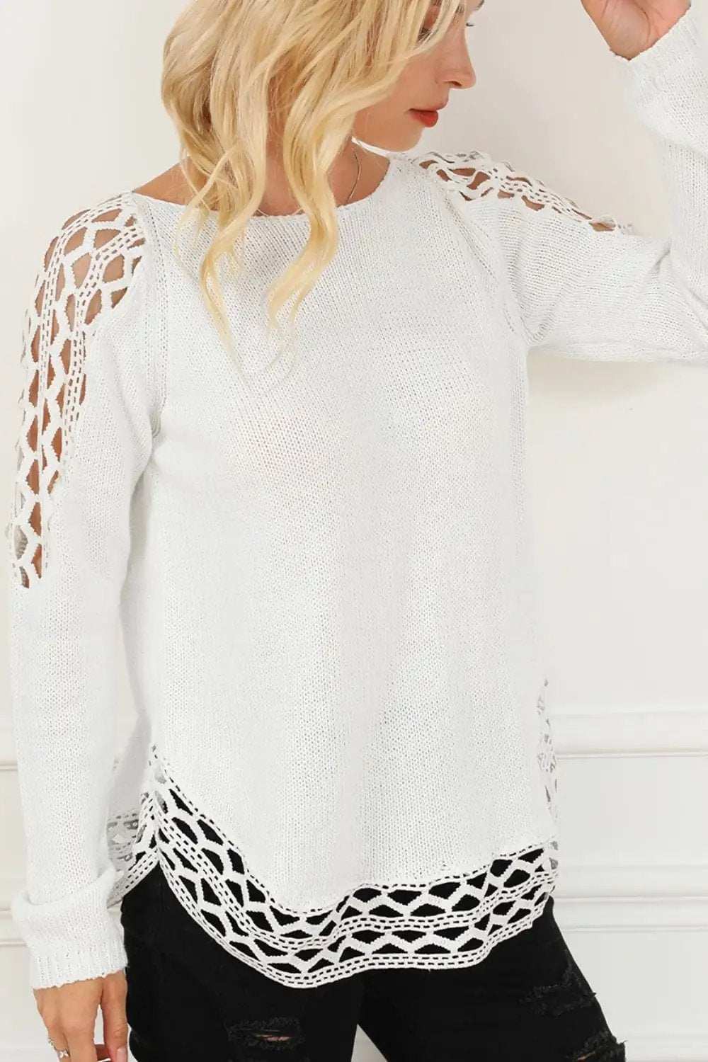 Scoop Neck Hollow Out Sweater - Trendsi - Flyclothing LLC