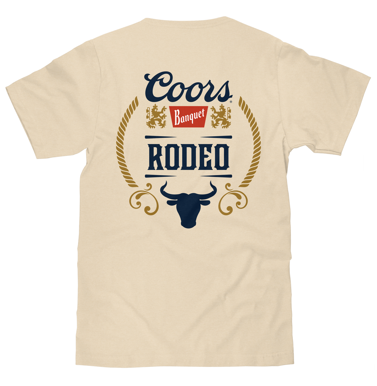Coors Banquet Rodeo Bull Beer Front and Back T-Shirt - Cream - Tee Luv - Flyclothing LLC