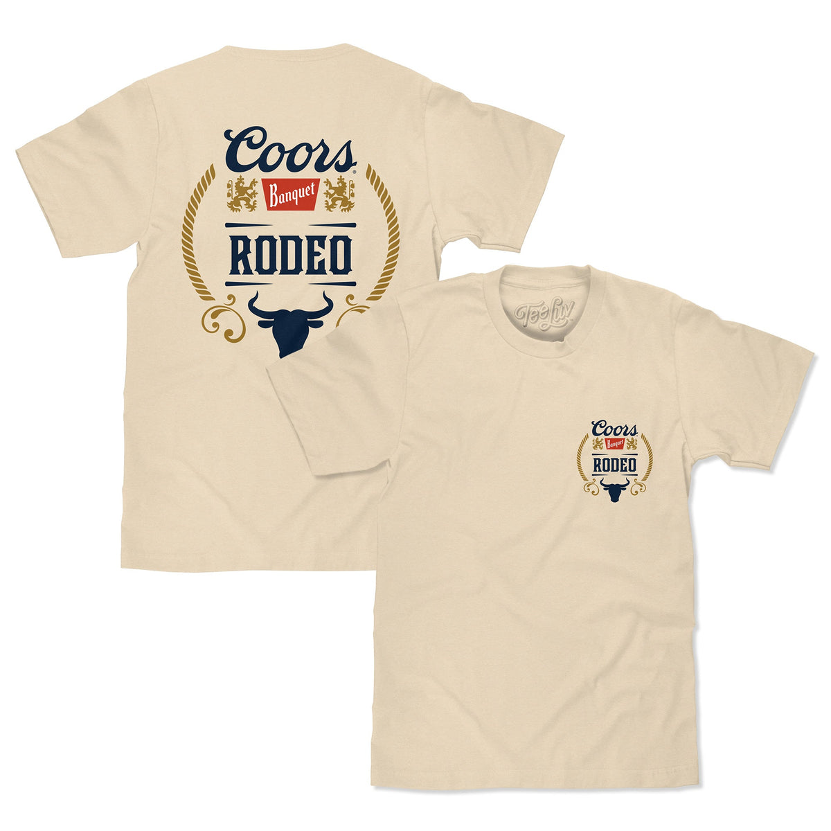 Coors Banquet Rodeo Bull Beer Front and Back T-Shirt - Cream - Tee Luv - Flyclothing LLC