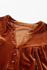 Notched Long Sleeve Velvet Top - Trendsi - Flyclothing LLC