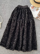 Elegant 3D Lace Trim High‑Waist A‑Line Midi Skirt - Trendsi - Flyclothing LLC