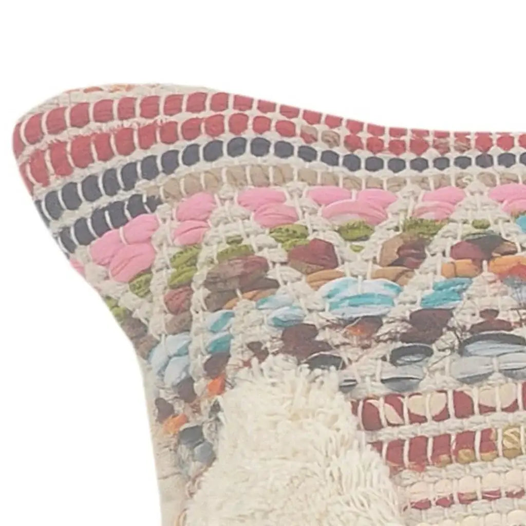 14" X 36" Natural Blue And Red Lumbar Geometric Cotton Throw Pillow Cover with Tufts - Homeroots - Flyclothing LLC