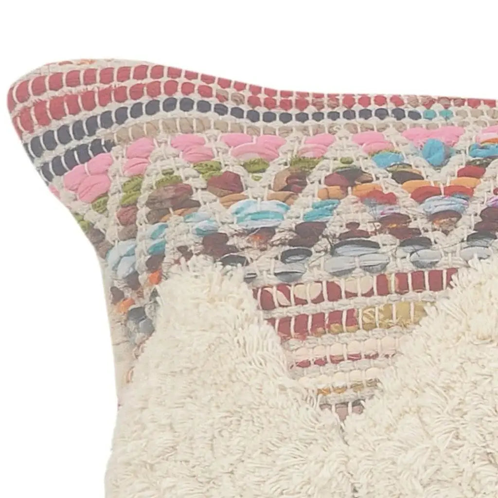 14" X 36" Natural Blue And Red Lumbar Geometric Cotton Throw Pillow Cover with Tufts - Homeroots - Flyclothing LLC