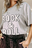 ROCK & ROLL Round Neck Dropped Shoulder T-Shirt - Trendsi - Flyclothing LLC