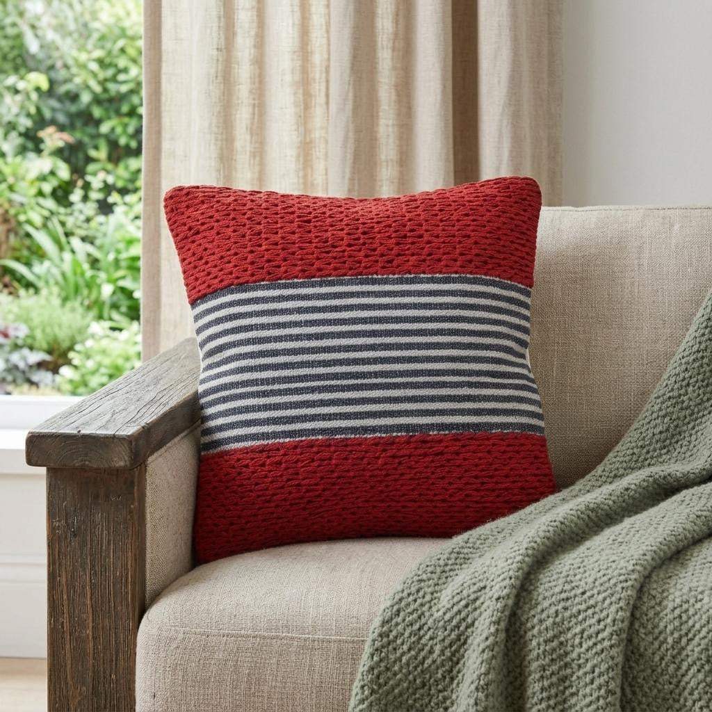 20" Red And Blue Striped Cotton Blend Throw Pillow Cover - HomeRoots - Flyclothing LLC