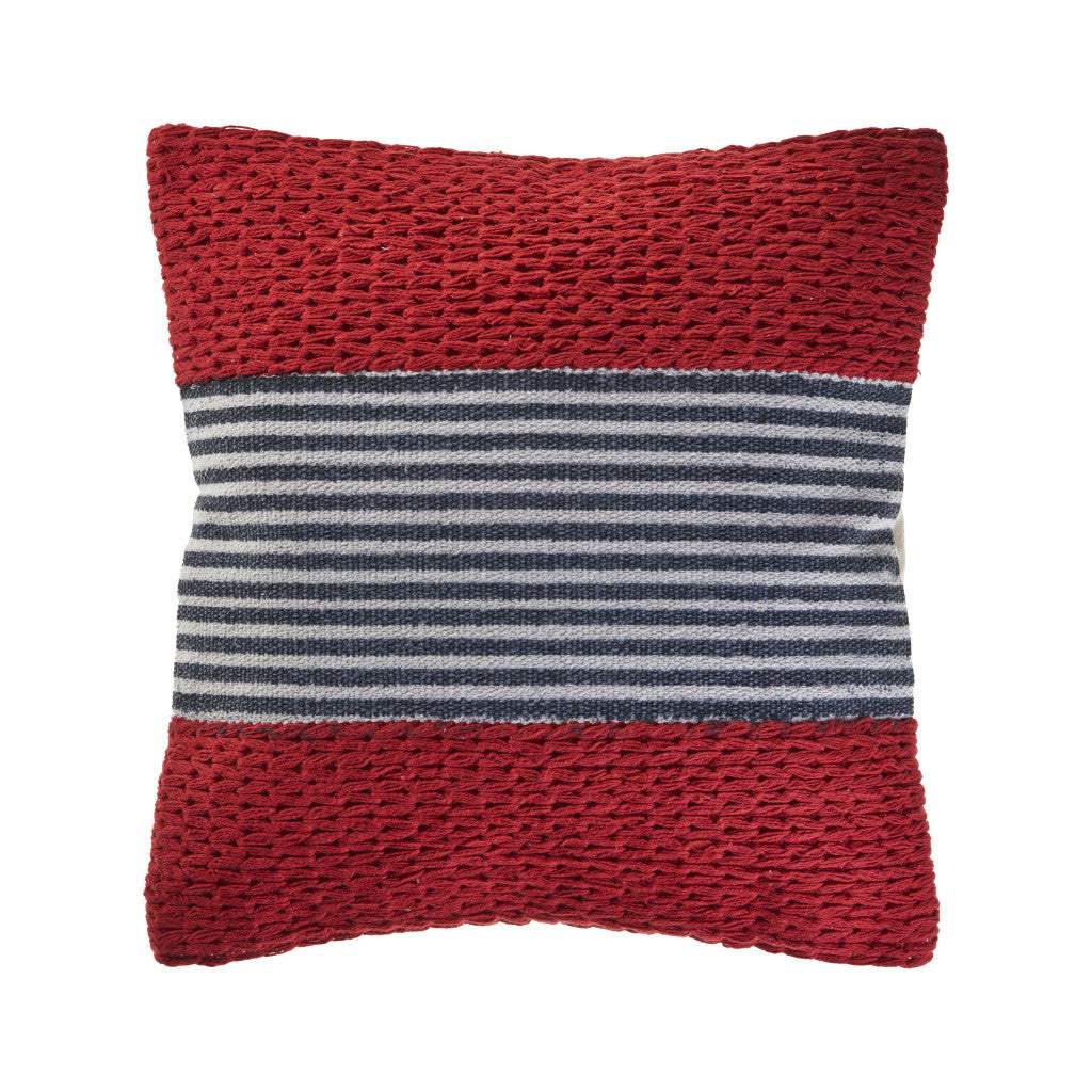 20" Red And Blue Striped Cotton Blend Throw Pillow Cover - HomeRoots - Flyclothing LLC