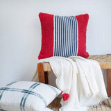 20" Red And Blue Striped Cotton Blend Throw Pillow Cover - HomeRoots - Flyclothing LLC