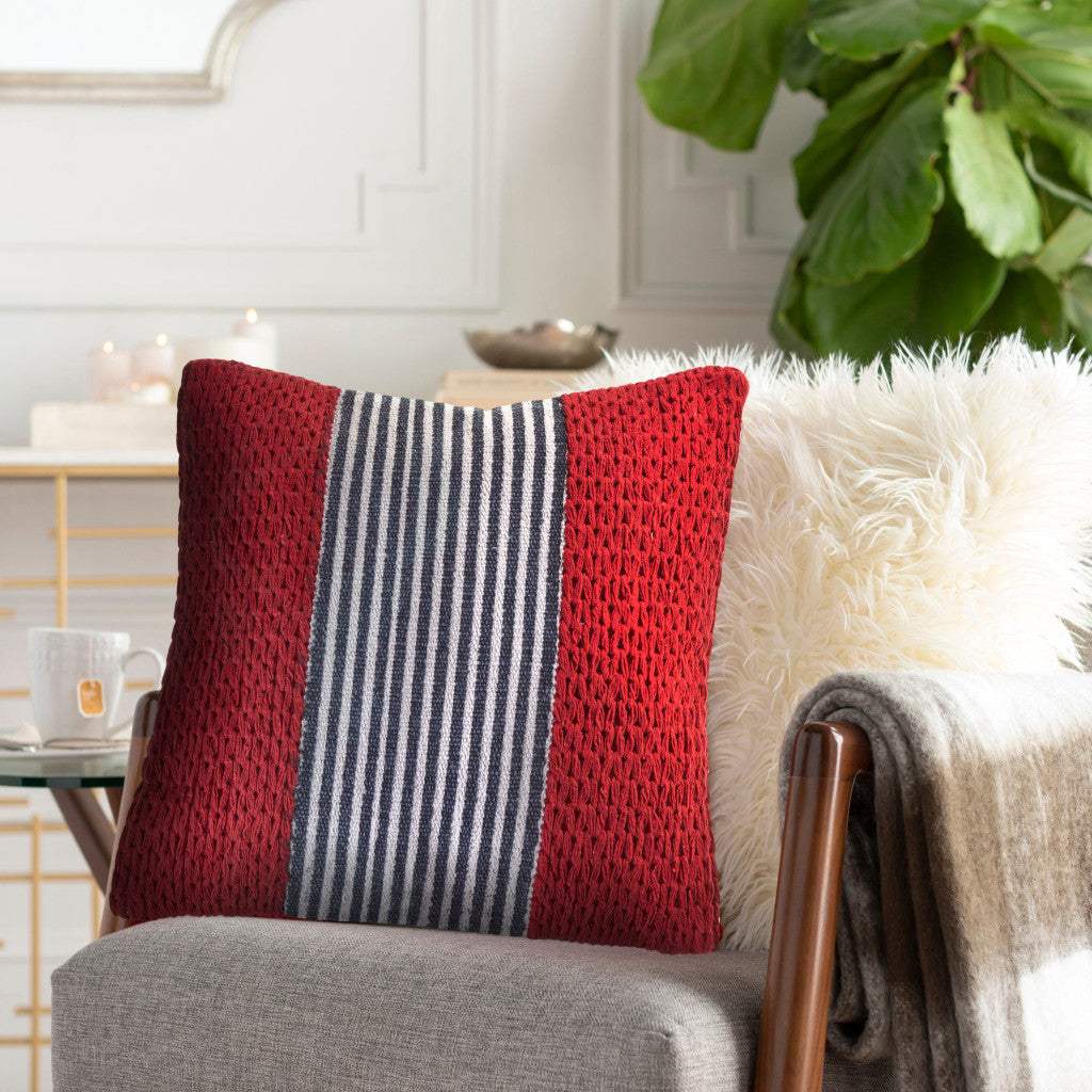 20" Red And Blue Striped Cotton Blend Throw Pillow Cover - HomeRoots - Flyclothing LLC