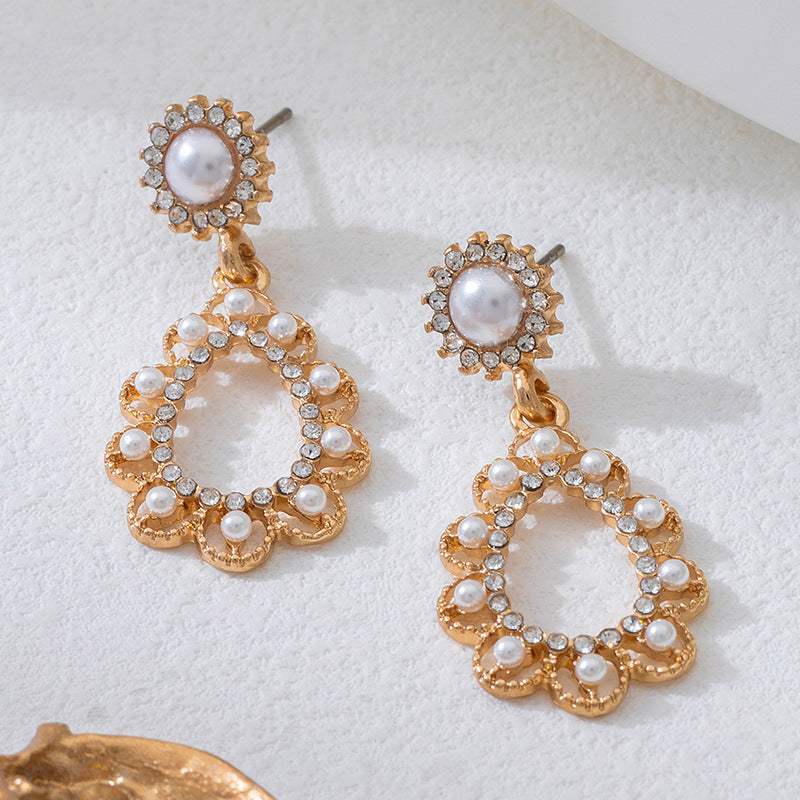 New Arrival Fashion Rhinestone Inlaid Circle Drop Earrings, Premium Unique Pearl Ear Jewelry, Geometric Stud Earrings For Women Daily Wear - My Store - Flyclothing LLC