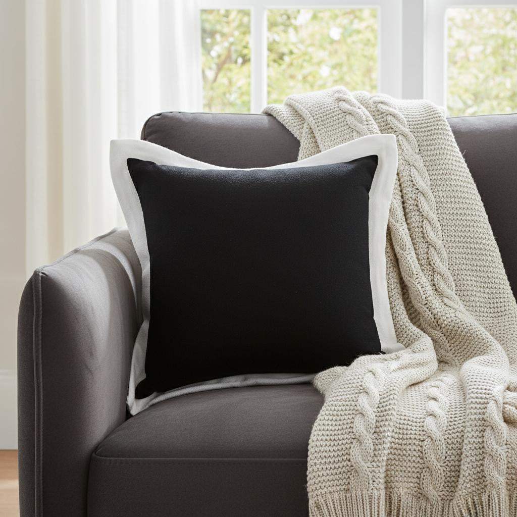 20" Black And White Color Block Cotton Throw Pillow Cover - HomeRoots - Flyclothing LLC