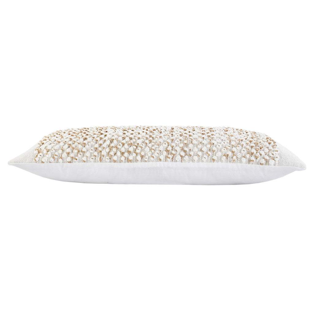 14" X 36" White And Beige Lumbar Geometric Cotton Blend Throw Pillow Cover with Texture - HomeRoots - Flyclothing LLC