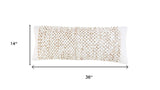 14" X 36" White And Beige Lumbar Geometric Cotton Blend Throw Pillow Cover with Texture - HomeRoots - Flyclothing LLC
