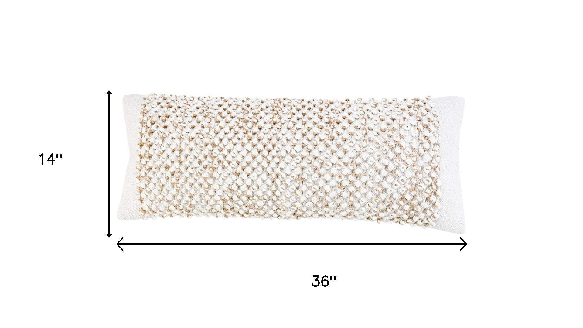 14" X 36" White And Beige Lumbar Geometric Cotton Blend Throw Pillow Cover with Texture - HomeRoots - Flyclothing LLC