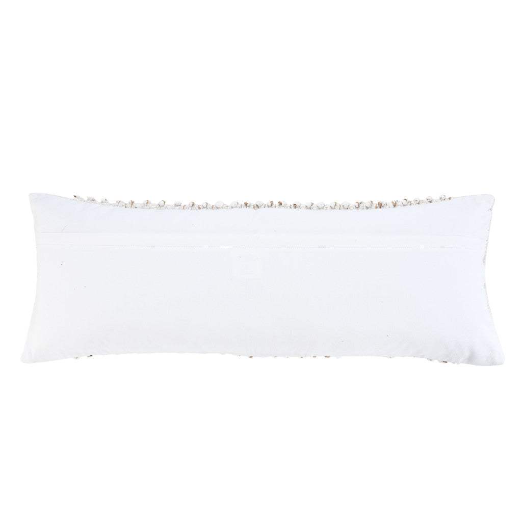 14" X 36" White And Beige Lumbar Geometric Cotton Blend Throw Pillow Cover with Texture - HomeRoots - Flyclothing LLC
